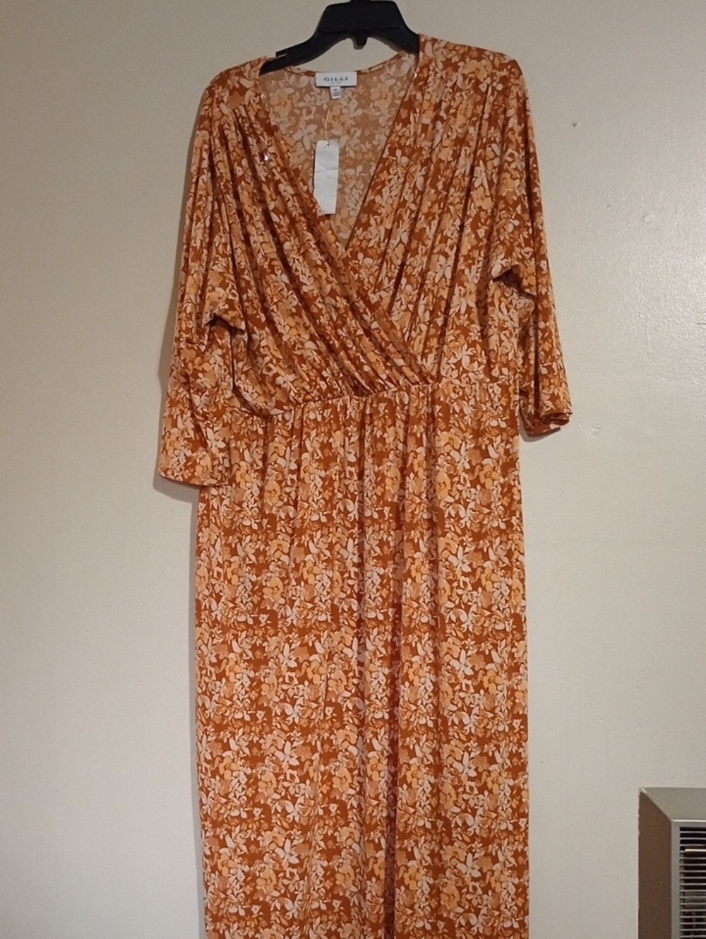 Women's Gilli Orange Floral Wrap-Front Midi Dress Casual Minimalist
